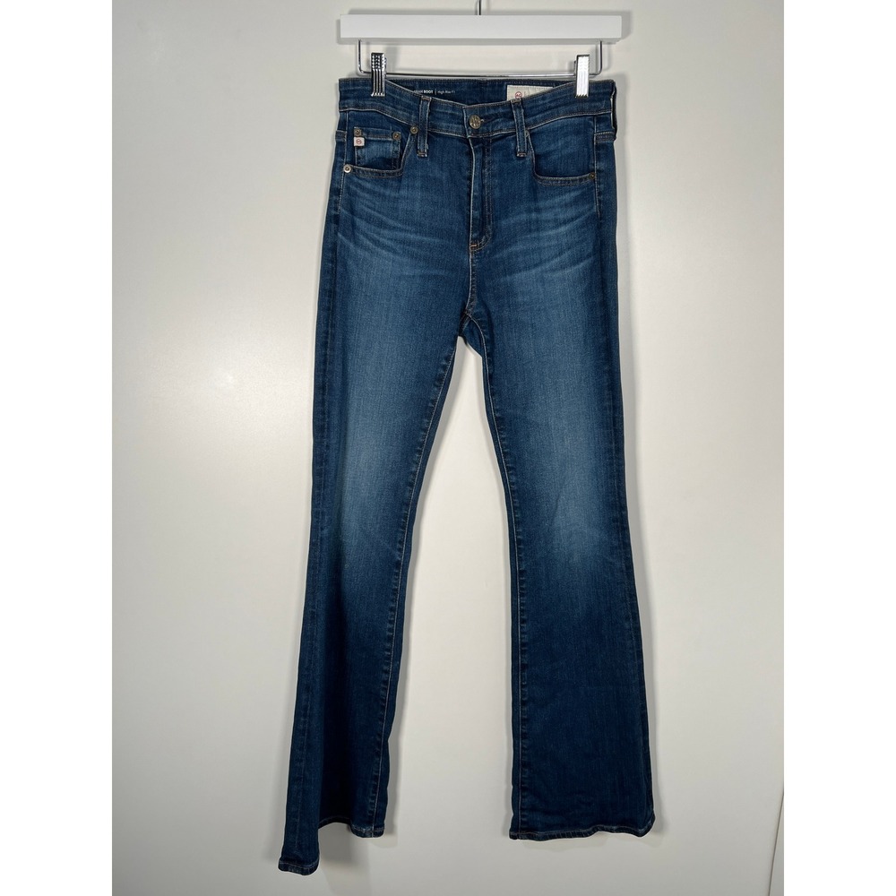 AG Adriano Goldschmied Farrah Boot Blue Wash High Rise Bootcut Jeans Boho 26x32